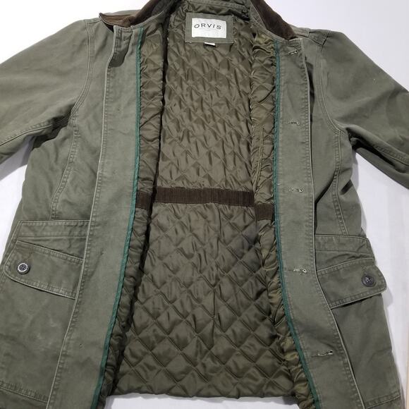 Orvis Jacket Large Field Barn Chore Green Canvas Quilted Corduroy Collar Coat - Picture 6 of 12